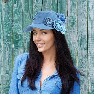 Womens Denim Hat Baseball Hat Blue w Floral Pattern Boho Y2K